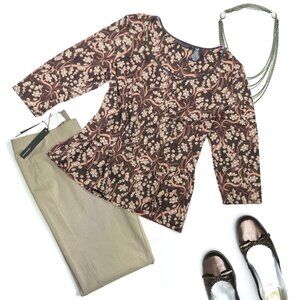 Apostrophe Active Tunic Ditzy Floral Velvet Round Neck 3/4 Sleeve Size XL